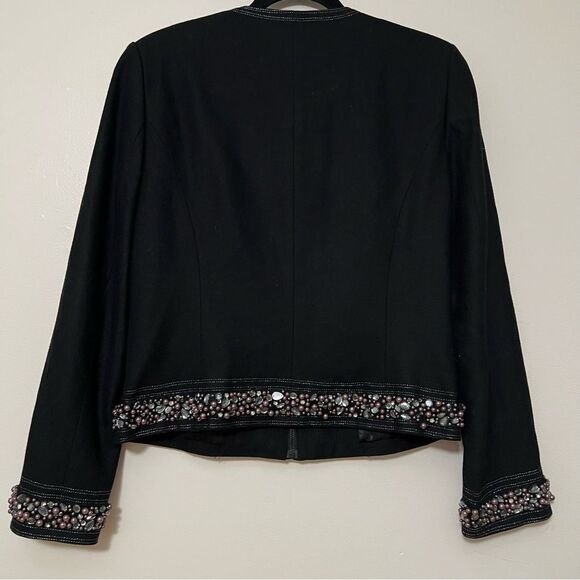 Peter Nygård Embellished Black Wool-Blend Beaded Open Front Jacket - Size‎ 10 - Picture 5 of 7